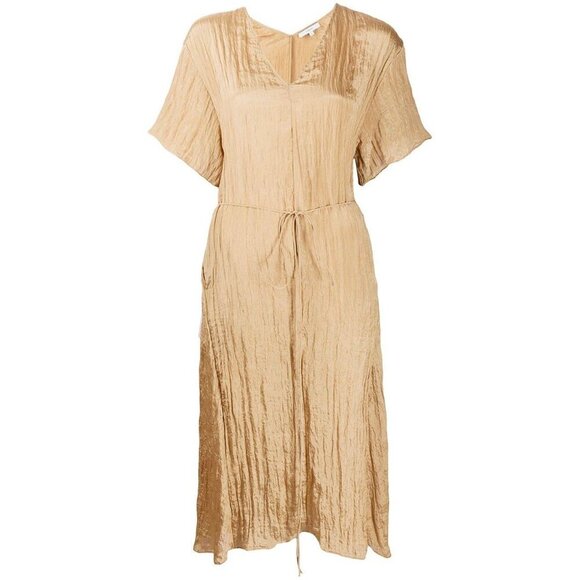 NWT Vince Sun Khaki Textured Short Sleeve Midi Dress Size Medium - Picture 3 of 13